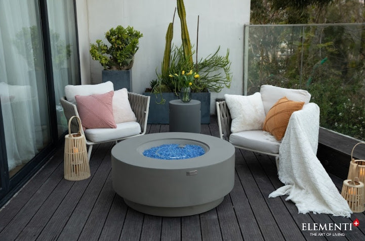 Colosseo Round Concrete Fire Pit Table with chairs
