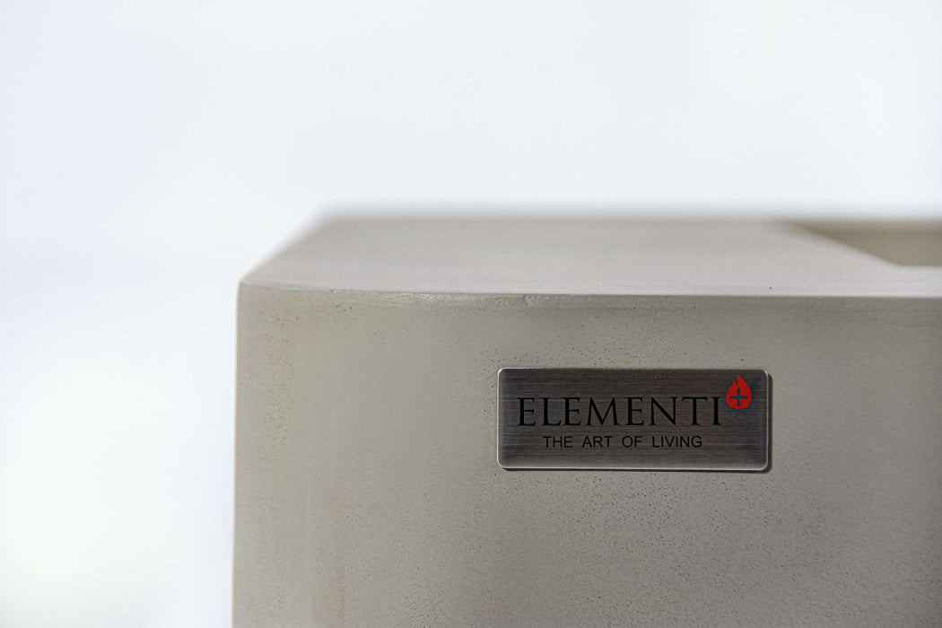 Elementi Plus label on Lucerne Square Concrete Fire Pit Table