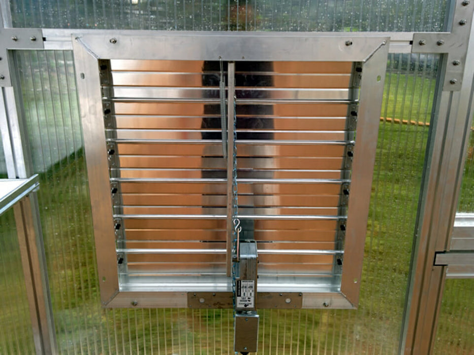 Automated aluminum louver Exaco Modern greenhouse vent for temperature and humidity control. 