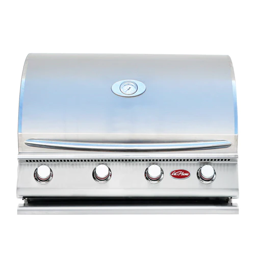 Built-In Propane Grill Stainless steel grill with closed lid