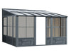 Full view of the 10x12 Gazebo Penguin Florence Wall mounted Solarium with slate polycarbonate roof, displaying the entire structure set against a plain background.