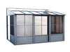 Angled perspective of the Gazebo Penguin Florence, emphasizing the slate polycarbonate roof and the spacious interior.