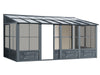Full view of the 8x16 Gazebo Penguin Florence Wall mounted Solarium with slate polycarbonate roof, displaying the entire structure set against a plain background.