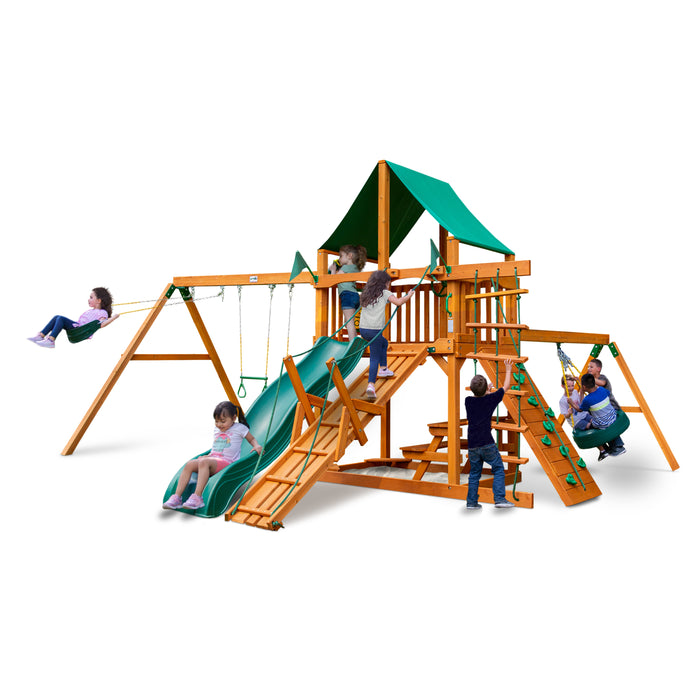 Gorilla Playsets Frontier Swing Set with kids in a studio
