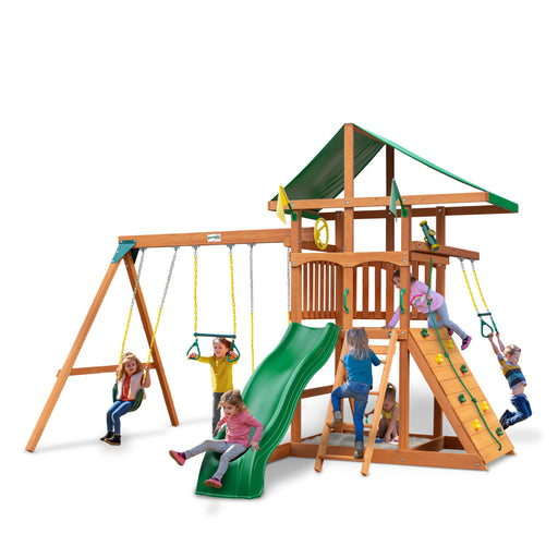 Outing With Trapeze Bar Swing Set with children playing around
