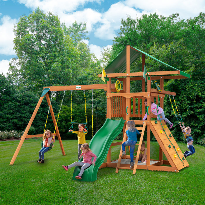 Outing With Trapeze Bar Swing Set on a playground