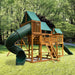 Rear alternate view of the Gorilla Treasure Trove I Swing Set in an outdoor setting with trees