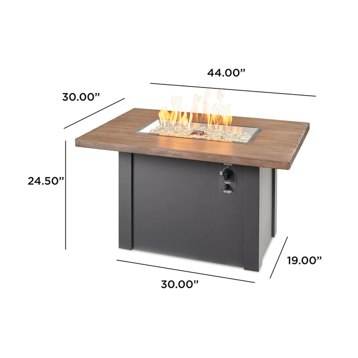 A diagram showing the dimensions of the Fire Pit Table, with measurements for height, diameter, and depth.