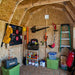 Handy Home Briarwood Wood Shed Interior with construction and garden tools
