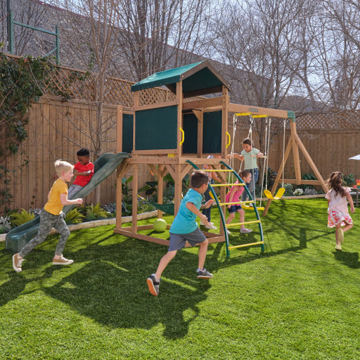 An outdoor playset with kids