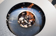 A close-up of the Solus Decor Hemi Firebowl's flame, showcasing the detailed craftsmanship and quality of materials.
