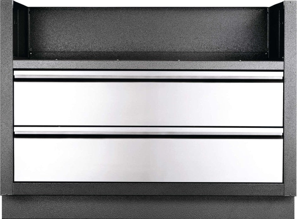 Frontal view of the Napoleon Grills Oasis™ Under Grill Cabinet featuring two drawers with stainless steel fronts.