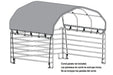 Black and white drawing of ShelterLogic 12x12 Corral Shelter. Corral panels not included.