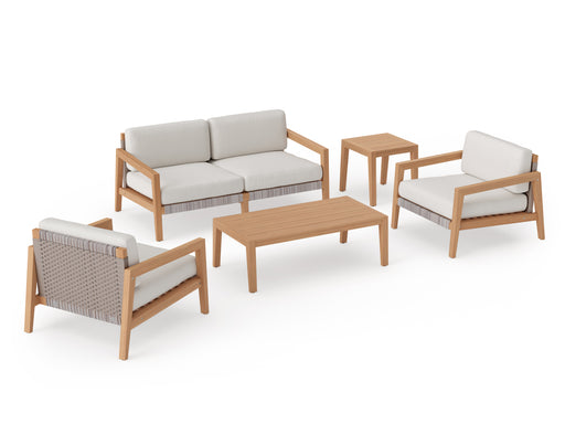 Lakeside 4 Seater Chat Set with Coffee Table & Side Table	canvas natural	in white background