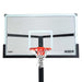Frontal view of the Lifetime 72-Inch Mammoth Bolt Down Basketball Hoop showing the clear tempered glass backboard and red rim.