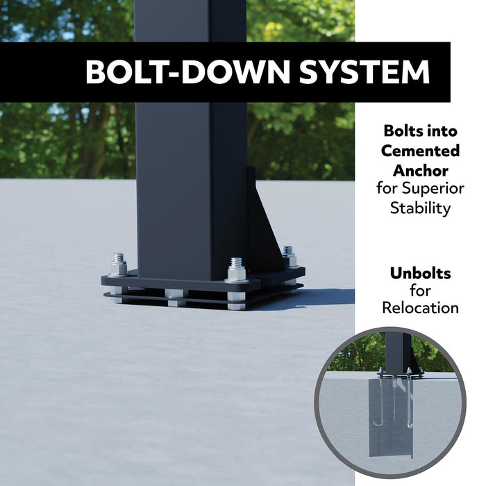 Image showcasing the bolt-down system of the Lifetime Basketball Hoop for superior stability and ease of relocation.