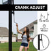 An image highlighting the crank adjust feature for changing the height of the Lifetime Basketball Hoop, adjustable between 7.5 and 10 feet.