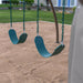 Close-up of the swings part of the Lifetime Adventure Tower Playset, SKU 91200, with a sandy ground surface