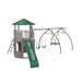 Studio image of the Lifetime Adventure Tower Playset with Spider Swing at an alternate angle, highlighting the green slide and swing set on a white background.