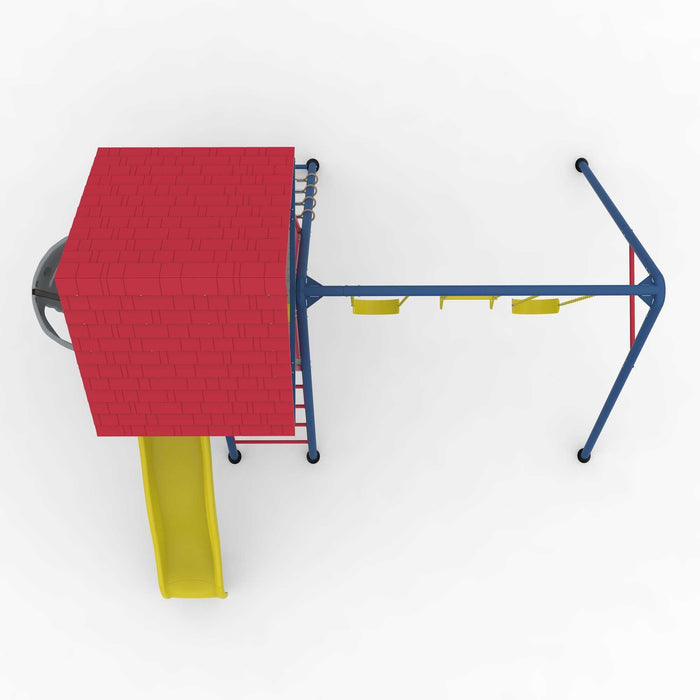 Top view showing the layout of the Lifetime Big Stuff Swing Set with swings and slide against a white background.