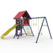 Side view of the Lifetime Big Stuff Swing Set showing the yellow slide, climbing net, and swing section against a white background.