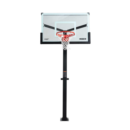 Front view of the Lifetime Mammoth Bolt Down Basketball Hoop with a clear background.