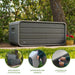 Collage image highlighting features of the Lifetime Modern Outdoor Storage Deck Box such as high-density polyethylene material, integrated side handles, and a lockable lid.