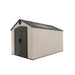 Studio side view of the Lifetime 8 ft x 12.5 ft Outdoor Storage Shed with a focus on its beige siding.