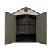 Opened Lifetime 8 ft x 12.5 ft Outdoor Storage Shed, showcasing the interior.