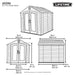 A technical drawing of the Lifetime 8 ft x 7.5 ft Outdoor Storage Shed with detailed dimensions and the brand logo.