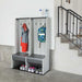 Lifetime storage locker used for storing various items including bags, shoes, and jacket.