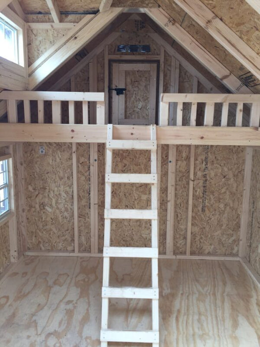 The sturdy ladder leading to the cozy loft area in the Craftsman Playhouse with Slide by Little Cottage Company, offering a private retreat for young explorers