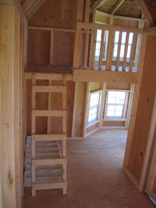 Ladder leading to the loft inside Little Cottage Company Sara's Victorian Mansion Playhouse.