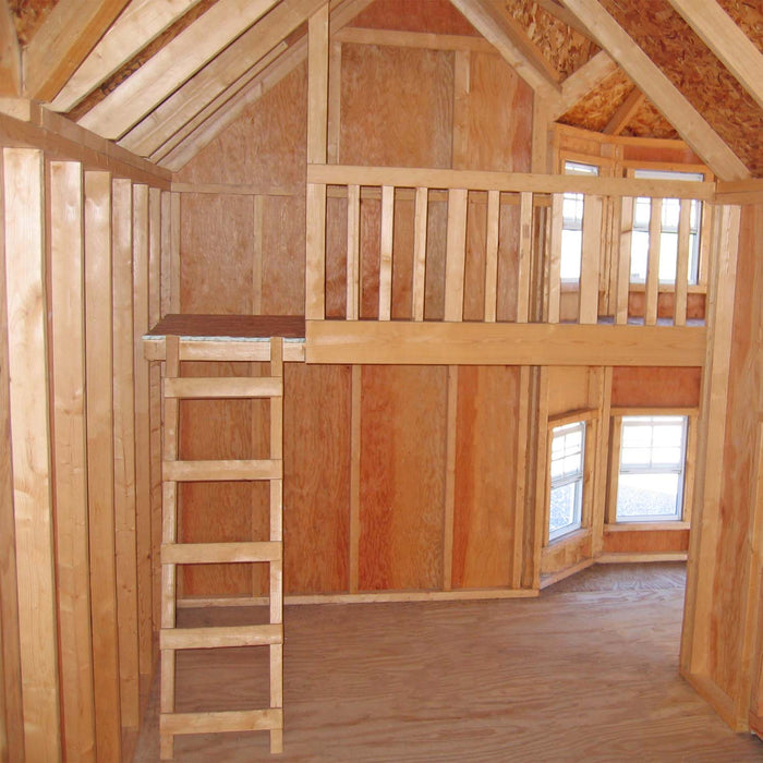 Ladder leading to the loft inside Little Cottage Company Sara's Victorian Mansion Playhouse.