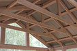 Underneath view showing the intricate wooden structure and aluminum roof of the Yardistry 14x12 Meridian Pavilion.