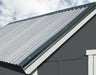 Close-up view of the metal roof on the Handy Home Gable wood shed