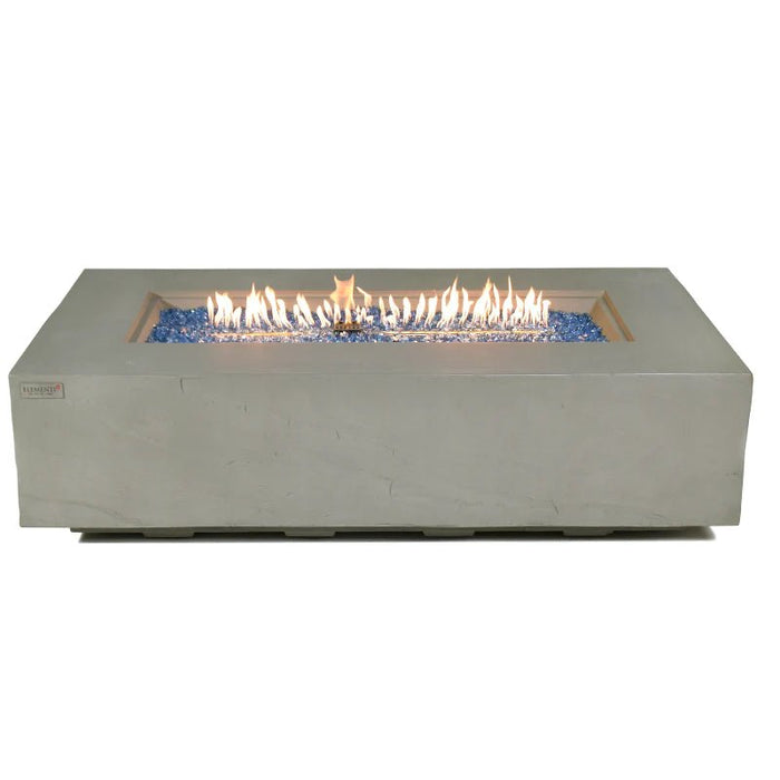 Rectangular Concrete Fire Pit Table with flaming rocks