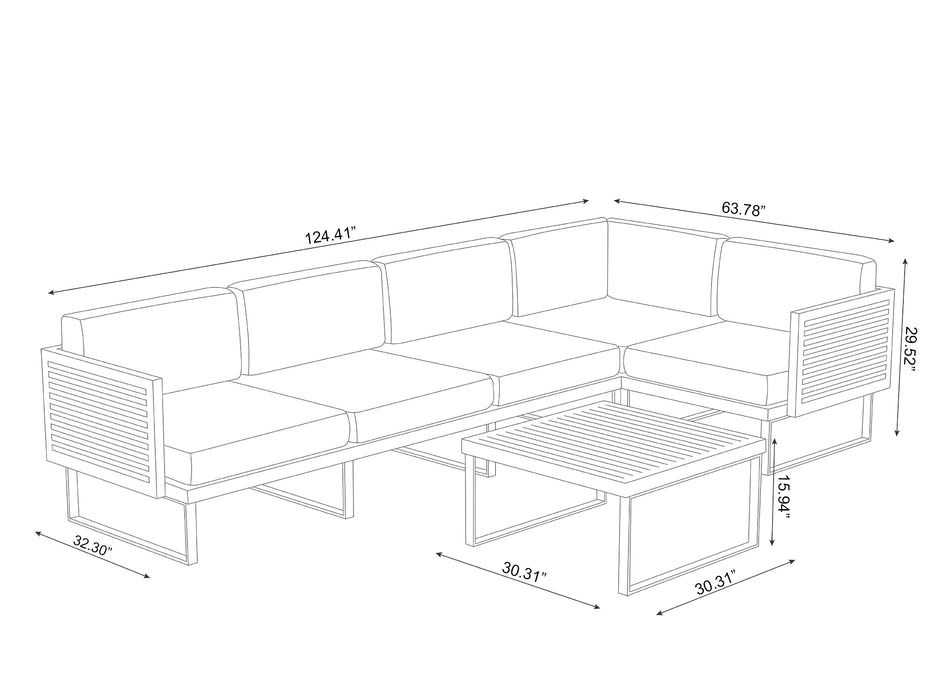 Monterey 5 Seater Sectional with Coffee Table  dimensions