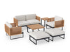 Monterey	6 Seater Chat Set with Coffee Table and Side Table	Aluminium Teak	Canvas Natural	in white background