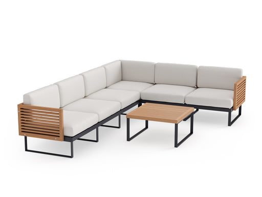 Monterey	6 Seater Sectional with Coffee Table	Aluminium Teak	Canvas Natural	in white background