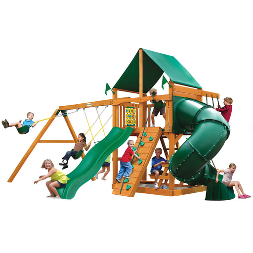 Gorilla Playsets Mountaineer Swing Set with kids in a studio