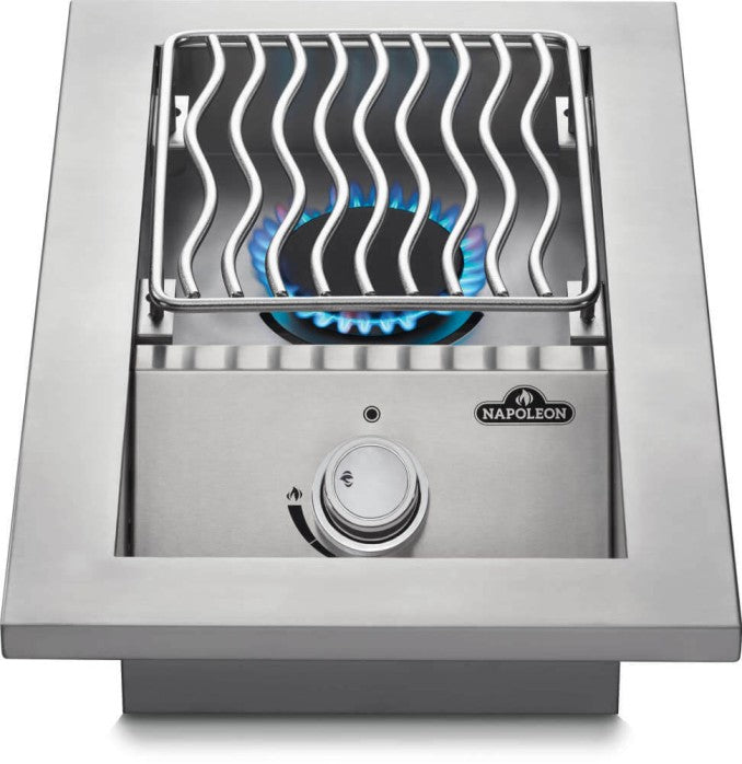 Top view of stainless steel single range top burner with grate, Napoleon Grills Built-In 500 Series.