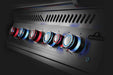 A close-up of the Napoleon Grills Built-In 700 Series' NIGHT LIGHT control knobs with SafetyGlow, where knobs glow red when burners are on for safety and visual appeal.