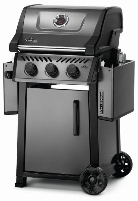 Napoleon Grills Freestyle 365 3-Burner Gas Grill with side shelves folded down.