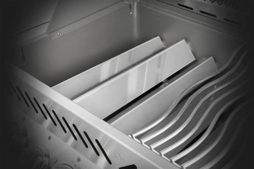  Close-up of the stainless steel sear plates inside Napoleon Grills Built-In Prestige® 500 RB.