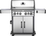 Front view of the Napoleon Grills Rogue SE 525 RSIB Stainless Steel 6-Burner Grill with illuminated control knobs.