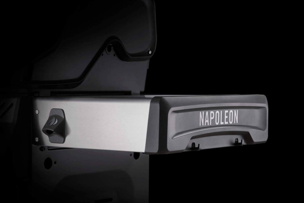 Close-up of the side shelves on the Napoleon Grills Rogue SE 525 RSIB Grill, focusing on the shelf's texture and design.