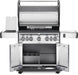 Napoleon Grills Rogue SE 625 RSIB Grill with lid, side burner, and storage doors open, displaying the spacious interior and burners.