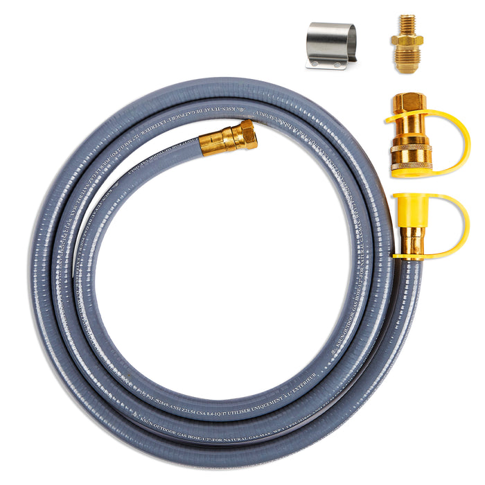 Flexible Hose of Real Flame G0002-03 Natural Gas Conversion Kit Grey hose with brass and gold fittings