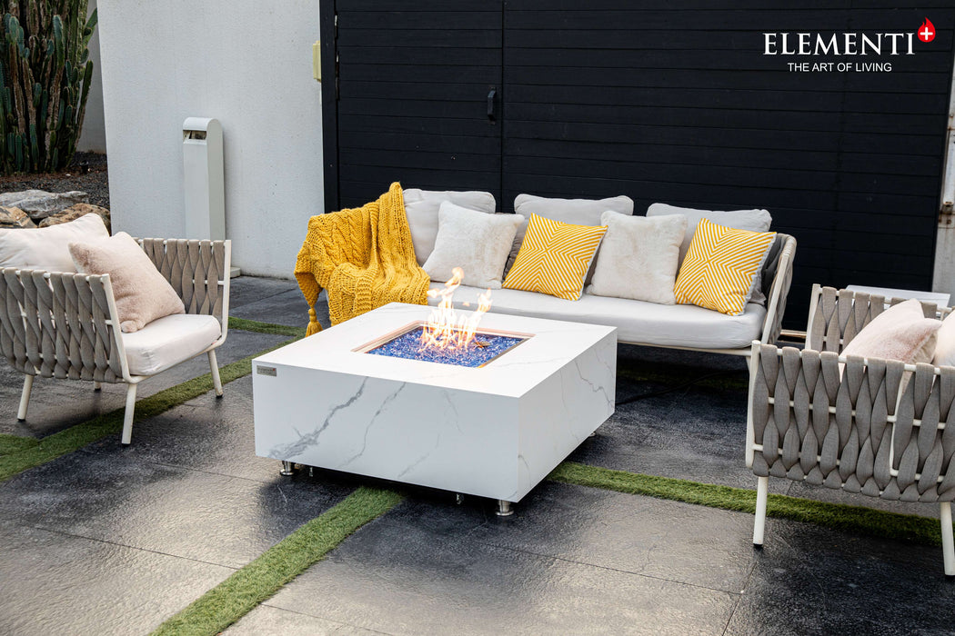 Elementi Plus Bianco White Marble Porcelain Fire Table